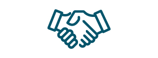 A blue illustration of a handshake.