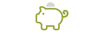 An illustration of a green piggy bank with a silver coin going in it's back.