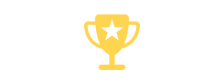 A yellow illustration of a trophy with two handles and a white star in the middle.